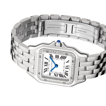 Cartier Panthère De Cartier Watch Medium Model Quartz Movement Steel Diamonds W4PN0008 - Image 5