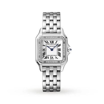 Cartier Panthère De Cartier Watch Medium Model Quartz Movement Steel Diamonds W4PN0008