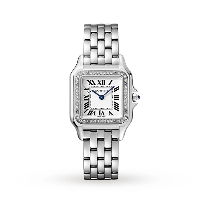 Cartier Panthère De Cartier Watch Medium Model Quartz Movement Steel Diamonds W4PN0018