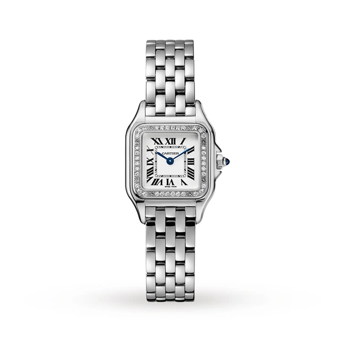 Cartier Panthère De Cartier Watch Small Model Quartz Movement Steel Diamonds W4PN0007