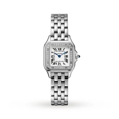 Cartier Panthère De Cartier Watch Small Model Quartz Movement Steel Diamonds W4PN0016