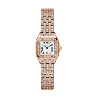 Cartier Panthere de Cartier watch mini model quartz movement Rose gold 750/1000 case set with 32 brilliant-cut diamonds totalling 0.15 carats Dimensions 25 mm x 20 mm WJPN0063
