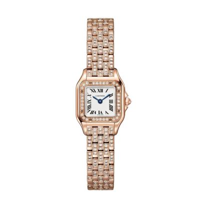 Cartier Panthere de Cartier watch mini model quartz movement Rose gold 750/1000 case set with 32 brilliant-cut diamonds totalling 0.15 carats Dimensions 25 mm x 20 mm WJPN0063