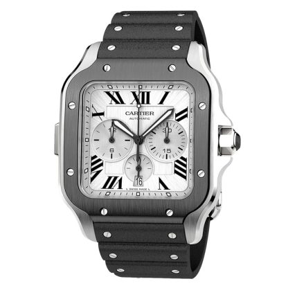 Cartier Santos De Cartier Chronograph Watch Extra-Large Model Automatic Movement Steel ADLC Interchangeable Rubber And Leather Bracelets WSSA0017 - Image 4