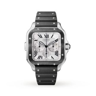 Cartier Santos De Cartier Chronograph Watch Extra-Large Model Automatic Movement Steel ADLC Interchangeable Rubber And Leather Bracelets WSSA0017