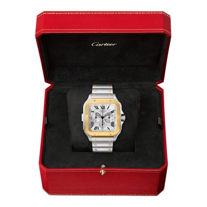 Cartier Santos De Cartier Chronograph Watch Extra-Large Model Automatic Movement Yellow Gold Steel Interchangeable Metal And Rubber Bracelets W2SA0008 - Image 3