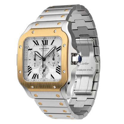 Cartier Santos De Cartier Chronograph Watch Extra-Large Model Automatic Movement Yellow Gold Steel Interchangeable Metal And Rubber Bracelets W2SA0008 - Image 4