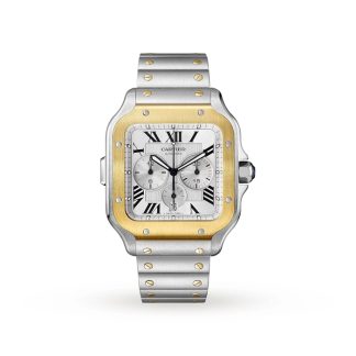 Cartier Santos De Cartier Chronograph Watch Extra-Large Model Automatic Movement Yellow Gold Steel Interchangeable Metal And Rubber Bracelets W2SA0008
