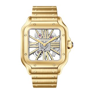 Cartier Santos De Cartier Skeleton Watch Large Model Skeleton Mechanical Movement With Manual Winding 9612 MC Yellow Gold WHSA0042