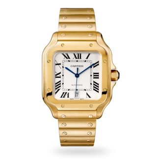 Cartier Santos De Cartier Watch Large Model Automatic Movement Yellow Gold Interchangeable Metal And Leather Bracelets WGSA0029