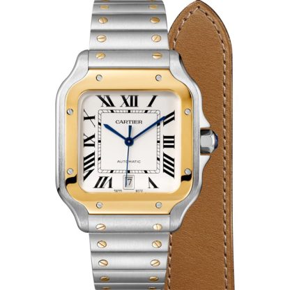 Cartier Santos De Cartier Watch Large Model Automatic Movement Yellow Gold Steel Interchangeable Metal And Leather Bracelets W2SA0009 - Image 2