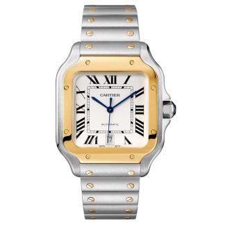 Cartier Santos De Cartier Watch Large Model Automatic Movement Yellow Gold Steel Interchangeable Metal And Leather Bracelets W2SA0009