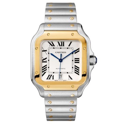 Cartier Santos De Cartier Watch Large Model Automatic Movement Yellow Gold Steel Interchangeable Metal And Leather Bracelets W2SA0009