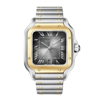 Cartier Santos De Cartier Watch Large Model Automatic Winding Steel Case Yellow Gold Interchangeable Leather Strap W2SA0030