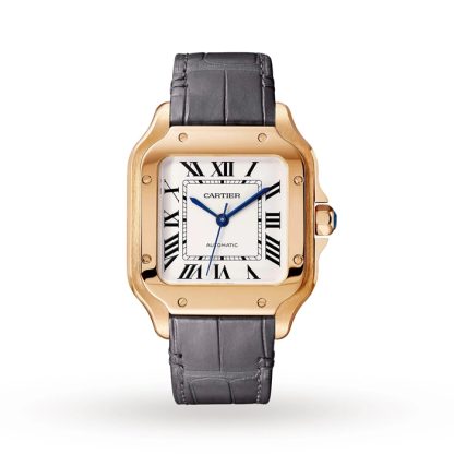 Cartier Santos De Cartier Watch Medium Model Automatic Movement Rose Gold 2 Interchangeable Leather Bracelets WGSA0028