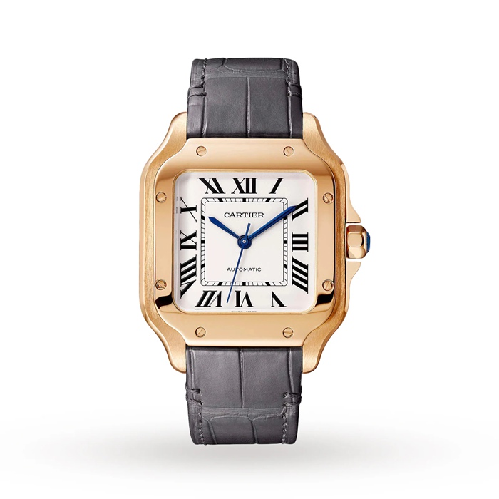 Cartier Santos De Cartier Watch Medium Model Automatic Movement Rose Gold 2 Interchangeable Leather Bracelets WGSA0028