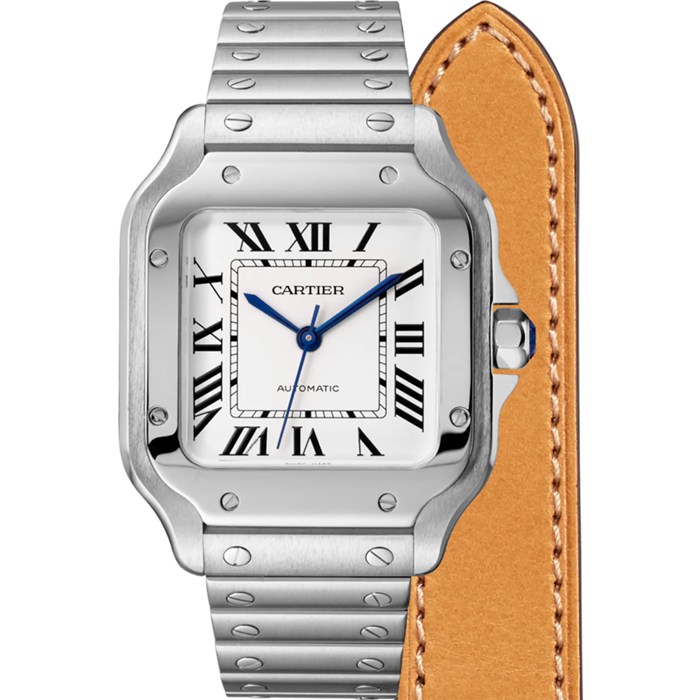 Cartier Santos De Cartier Watch Medium Model Automatic Movement Steel Interchangeable Metal And Leather Bracelets WSSA0029 - Image 3