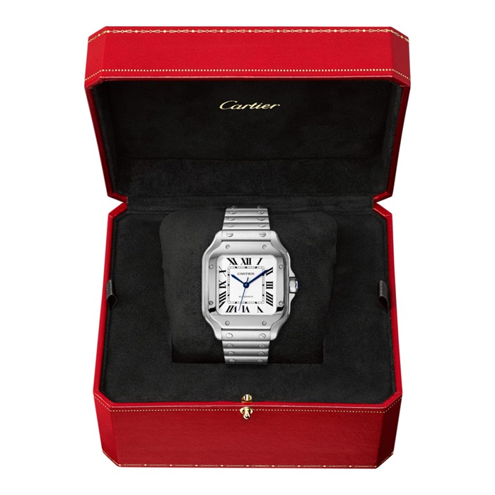 Cartier Santos De Cartier Watch Medium Model Automatic Movement Steel Interchangeable Metal And Leather Bracelets WSSA0029 - Image 4