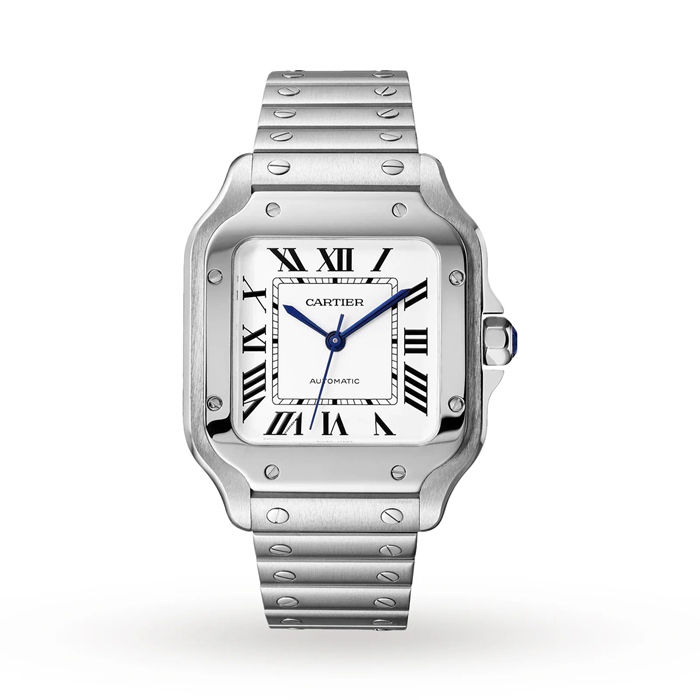 Cartier Santos De Cartier Watch Medium Model Automatic Movement Steel Interchangeable Metal And Leather Bracelets WSSA0029