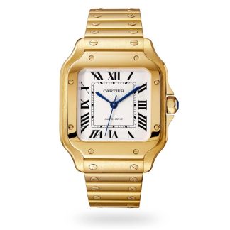 Cartier Santos De Cartier Watch Medium Model Automatic Movement Yellow Gold Interchangeable Metal And Leather Bracelets WGSA0030