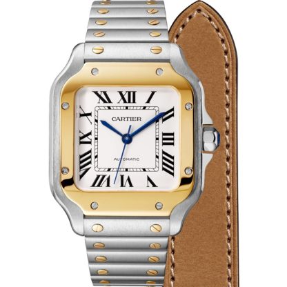Cartier Santos De Cartier Watch Medium Model Automatic Movement Yellow Gold Steel Interchangeable Metal And Leather Bracelets W2SA0016 - Image 3