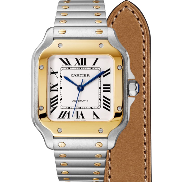 Cartier Santos De Cartier Watch Medium Model Automatic Movement Yellow Gold Steel Interchangeable Metal And Leather Bracelets W2SA0016 - Image 3