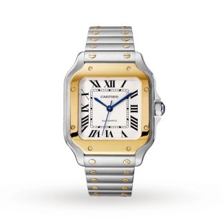 Cartier Santos De Cartier Watch Medium Model Automatic Movement Yellow Gold Steel Interchangeable Metal And Leather Bracelets W2SA0016