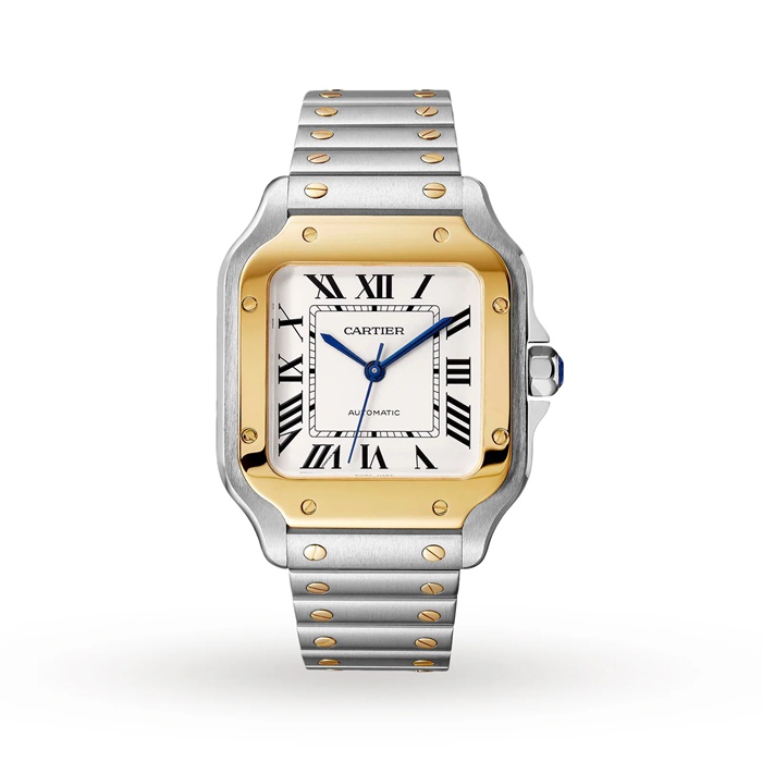 Cartier Santos De Cartier Watch Medium Model Automatic Movement Yellow Gold Steel Interchangeable Metal And Leather Bracelets W2SA0016