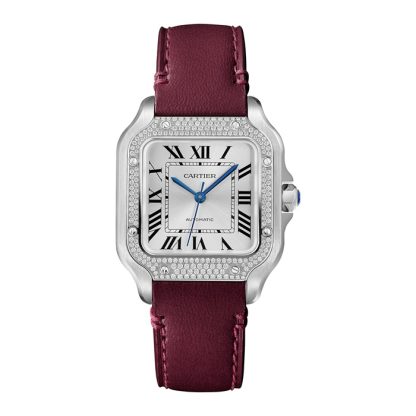 Cartier Santos De Cartier Watch Medium Model Automatic Steel Diamonds Interchangeable Metal And Leather Bracelets W4SA0005 - Image 2
