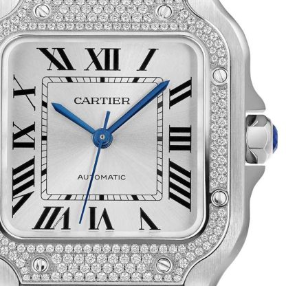 Cartier Santos De Cartier Watch Medium Model Automatic Steel Diamonds Interchangeable Metal And Leather Bracelets W4SA0005 - Image 3