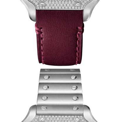 Cartier Santos De Cartier Watch Medium Model Automatic Steel Diamonds Interchangeable Metal And Leather Bracelets W4SA0005 - Image 4