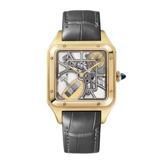 Cartier Santos-Dumont Micro-Rotor Skeleton Watch Large Model Automatic Mechanical Movement 18K Yellow Gold Case WHSA0043