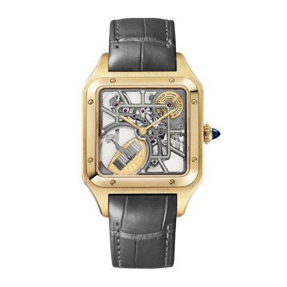 Cartier Santos-Dumont Micro-Rotor Skeleton Watch Large Model Automatic Mechanical Movement 18K Yellow Gold Case WHSA0043