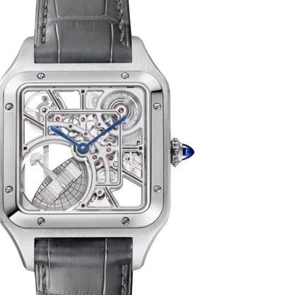 Cartier Santos-Dumont Skeleton Watch Large Model Automatic Movement Steel Leather WHSA0032 - Image 2