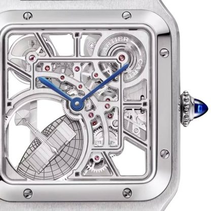 Cartier Santos-Dumont Skeleton Watch Large Model Automatic Movement Steel Leather WHSA0032 - Image 3