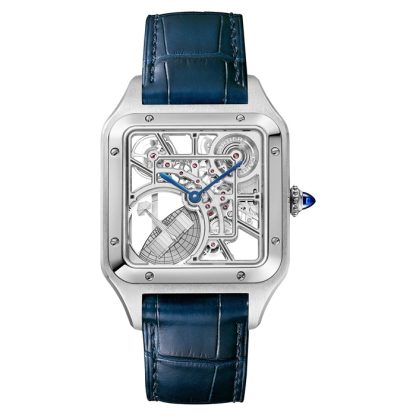 Cartier Santos-Dumont Skeleton Watch Large Model Automatic Movement Steel Leather WHSA0032 - Image 4