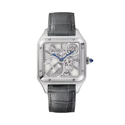 Cartier Santos-Dumont Skeleton Watch Large Model Automatic Movement Steel Leather WHSA0032