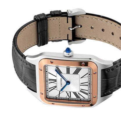 Cartier Santos-Dumont Watch Extra-Large Model Hand-Wound Mechanical Movement Rose Gold Steel Leather W2SA0017 - Image 4