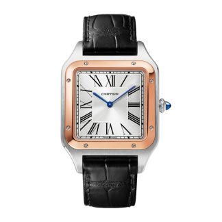 Cartier Santos-Dumont Watch Extra-Large Model Hand-Wound Mechanical Movement Rose Gold Steel Leather W2SA0017