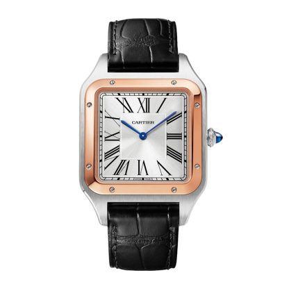 Cartier Santos-Dumont Watch Extra-Large Model Hand-Wound Mechanical Movement Rose Gold Steel Leather W2SA0017