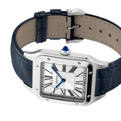 Cartier Santos-Dumont Watch Extra-Large Model Hand-Wound Mechanical Movement Steel Leather WSSA0032 - Image 3