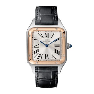 Cartier Santos-Dumont Watch Large Model Quartz Movement Rose Gold Steel Leather W2SA0011
