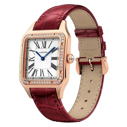 Cartier Santos-Dumont Watch Large Model Rose Gold Diamonds Leather Strap WJSA0016 - Image 2