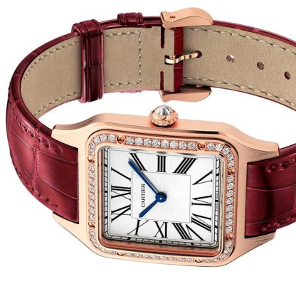 Cartier Santos-Dumont Watch Large Model Rose Gold Diamonds Leather Strap WJSA0016 - Image 4