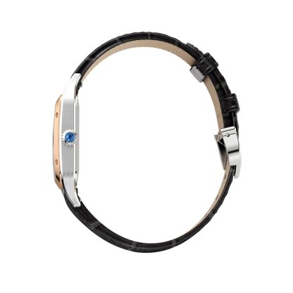 Cartier Santos-Dumont Watch Small Model Quartz Movement Pink Gold Steel Leather W2SA0012 - Image 4