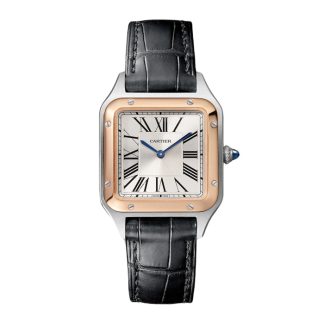 Cartier Santos-Dumont Watch Small Model Quartz Movement Pink Gold Steel Leather W2SA0012