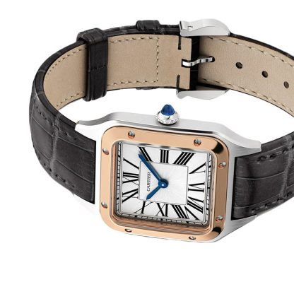 Cartier Santos-Dumont Watch Small Model Quartz Movement Pink Gold Steel Leather W2SA0012 - Image 5