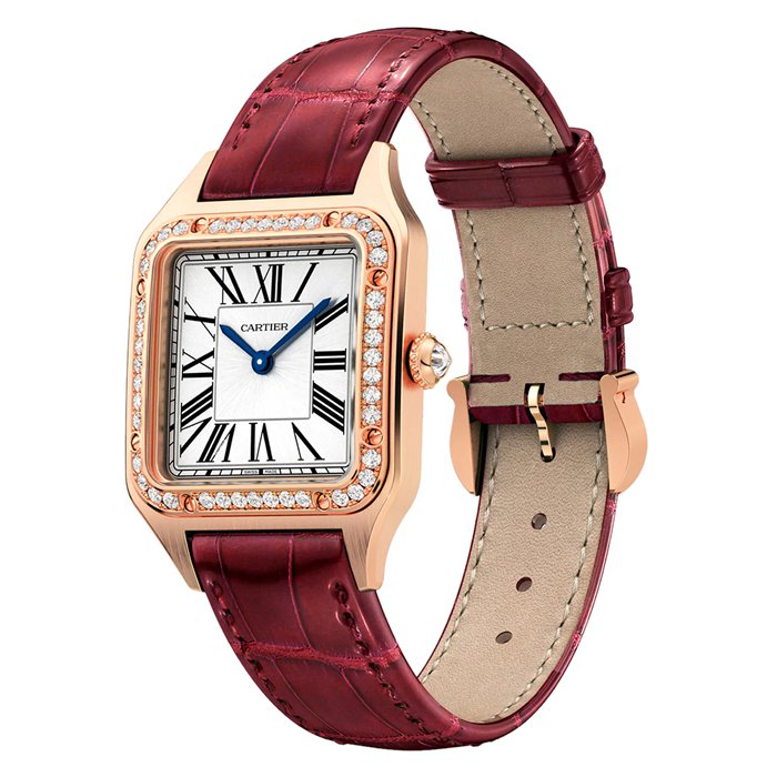 Cartier Santos-Dumont Watch Small Model Rose Gold Diamonds Leather Strap WJSA0017 - Image 2