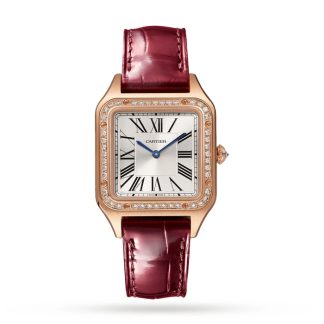Cartier Santos-Dumont Watch Small Model Rose Gold Diamonds Leather Strap WJSA0017