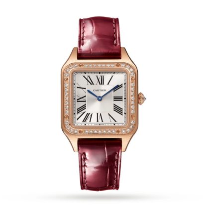 Cartier Santos-Dumont Watch Small Model Rose Gold Diamonds Leather Strap WJSA0017